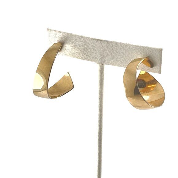 Gold-Tone Spiral Hoop Earrings With Post Back For Women Minimalist - Picture 8 of 8